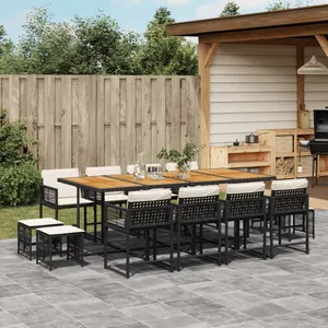 vidaXL Ensemble à manger de jardin 13 pcs coussins noir résine tressée pas cher