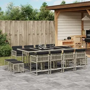 vidaXL Ensemble à manger de jardin et coussins 13 pcs gris clair rotin pas cher