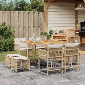 vidaXL Ensemble à manger de jardin et coussins 9 pcs beige Poly rotin pas cher