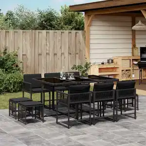 vidaXL Ensemble à manger de jardin 11 pcs coussins noir résine tressée pas cher