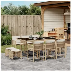 vidaXL Ensemble à manger de jardin et coussins 11 pcs beige poly rotin pas cher