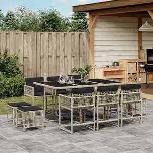 vidaXL Ensemble à manger de jardin 11pcs avec coussins gris poly rotin pas cher