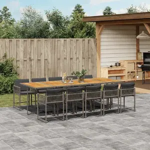 vidaXL Ensemble à manger de jardin 11pcs avec coussins gris poly rotin pas cher