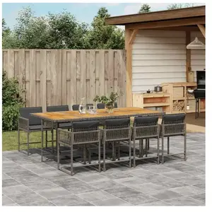 vidaXL Ensemble à manger de jardin 9 pcs coussins gris résine tressée pas cher