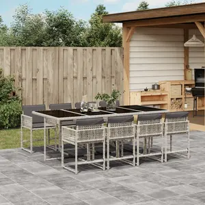 vidaXL Ensemble à manger de jardin et coussins 9 pcs gris clair rotin pas cher
