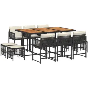 vidaXL Ensemble à manger de jardin 11 pcs coussins noir résine tressée pas cher