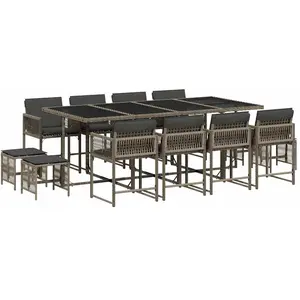 vidaXL Ensemble à manger de jardin coussins 13 pcs gris résine tressée pas cher