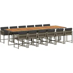 vidaXL Ensemble à manger de jardin coussins 13 pcs gris résine tressée pas cher