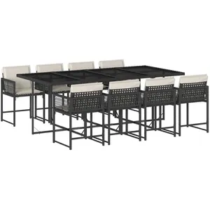 vidaXL Ensemble à manger de jardin 9pcs coussins noir résine tressée pas cher