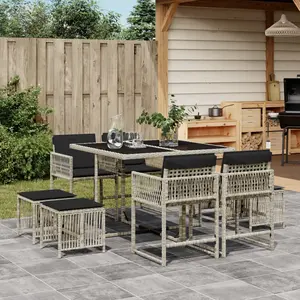 vidaXL Ensemble à manger de jardin et coussins 9 pcs gris clair rotin pas cher