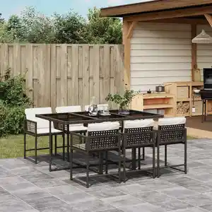 vidaXL Ensemble à manger de jardin et coussins 7 pcs marron rotin pas cher