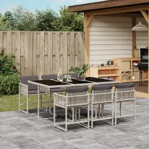 vidaXL Ensemble à manger de jardin et coussins 7 pcs gris clair rotin pas cher