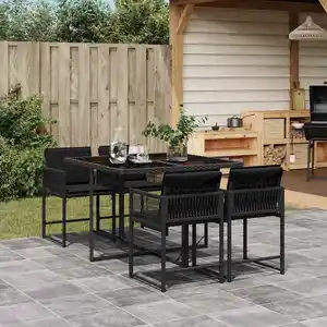 Comparateur de prix : vidaXL Ensemble à manger de jardin coussins 5pcs Noir Résine tressée