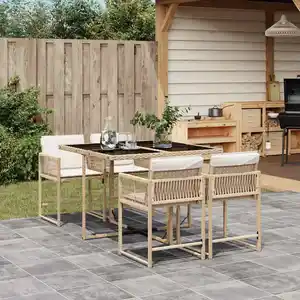 vidaXL Ensemble à manger de jardin avec coussins 5pcs Beige poly rotin pas cher