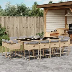 vidaXL Ensemble à manger de jardin coussins 13 pcs mélange beige rotin pas cher