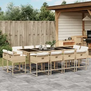 vidaXL Salon de jardin 13 pièces avec coussins Beige Poly Rattan pas cher