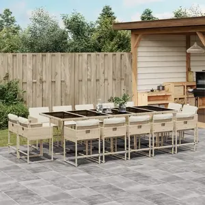 vidaXL Salon de jardin 15 pièces avec coussins Beige Poly Rattan pas cher
