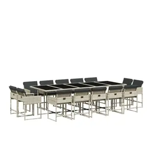 vidaXL Ensemble à manger de jardin et coussins 15 pcs gris clair rotin pas cher