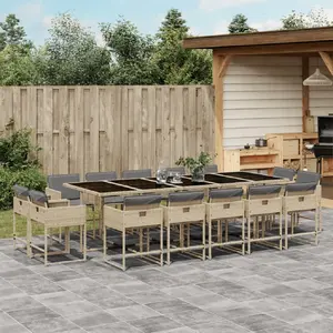 vidaXL Ensemble à manger de jardin et coussins 15 pcs mélange beige pas cher