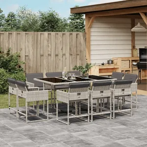 vidaXL Ensemble à manger de jardin 11pcs avec coussins gris poly rotin pas cher