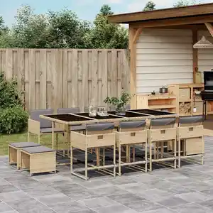 Comparateur de prix : vidaXL Ensemble à manger de jardin coussins 13 pcs mélange beige rotin