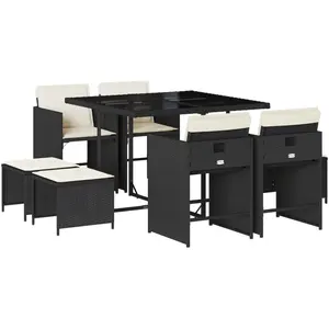 vidaXL Ensemble à manger de jardin 9pcs coussins noir résine tressée pas cher