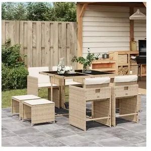 vidaXL Ensemble à manger de jardin et coussins 9 pcs beige Poly rotin pas cher