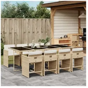 vidaXL Ensemble à manger de jardin et coussins 9 pcs beige Poly rotin pas cher