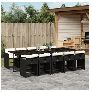 vidaXL Ensemble à manger de jardin 11 pcs coussins noir résine tressée pas cher