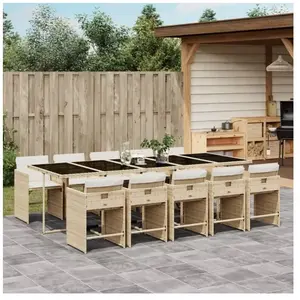 vidaXL Ensemble à manger de jardin et coussins 11 pcs beige poly rotin pas cher