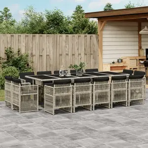 vidaXL Ensemble à manger de jardin et coussins 15 pcs gris clair rotin pas cher