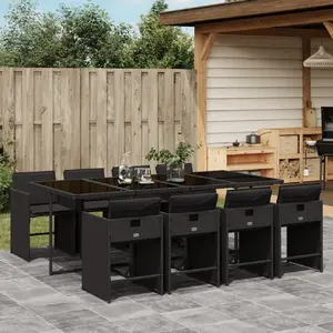 vidaXL Ensemble à manger de jardin 9pcs coussins noir résine tressée pas cher