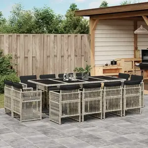 vidaXL Ensemble à manger de jardin et coussins 13 pcs gris clair rotin pas cher