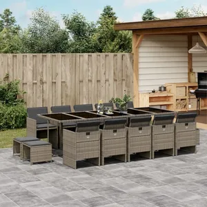 vidaXL Ensemble à manger de jardin 15 pcs coussins gris résine tressée pas cher