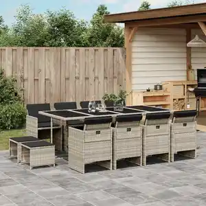 vidaXL Ensemble à manger de jardin et coussins 13 pcs gris clair rotin pas cher