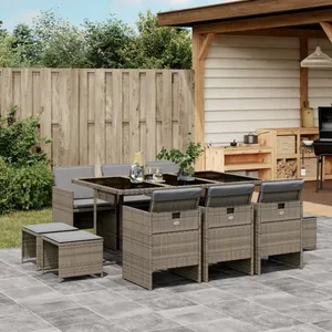 vidaXL Ensemble à manger de jardin 11pcs avec coussins gris poly rotin pas cher
