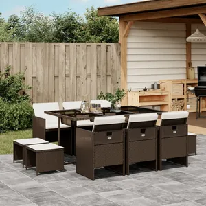 vidaXL Ensemble à manger de jardin et coussins 11 pcs marron rotin pas cher