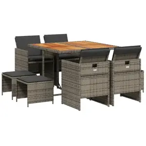 vidaXL Ensemble à manger de jardin 9 pcs coussins gris résine tressée pas cher
