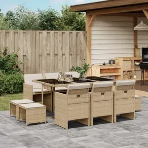 vidaXL Ensemble à manger de jardin et coussins 11 pcs beige poly rotin pas cher