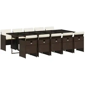vidaXL Ensemble à manger de jardin et coussins 11 pcs marron rotin pas cher