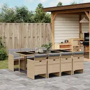 vidaXL Ensemble à manger de jardin et coussins 9 pcs mélange beige pas cher