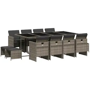 vidaXL Ensemble à manger de jardin coussins 13 pcs gris résine tressée pas cher