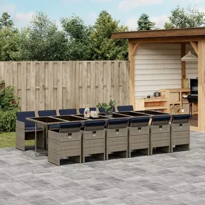 vidaXL Ensemble à manger de jardin coussins 13 pcs gris résine tressée pas cher