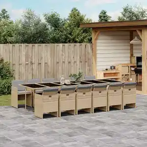 vidaXL Ensemble à manger de jardin coussins 13 pcs mélange beige rotin pas cher