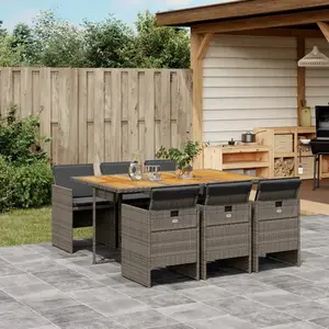 vidaXL Ensemble à manger de jardin et coussins 7 pcs gris rotin pas cher