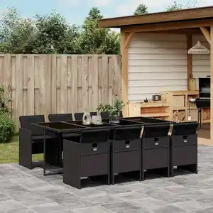 vidaXL Ensemble à manger de jardin 9pcs coussins noir résine tressée pas cher