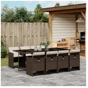 Comparateur de prix : vidaXL Ensemble à manger de jardin et coussins 9 pcs marron poly rotin
