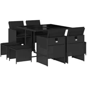 vidaXL Ensemble à manger de jardin 9pcs coussins noir résine tressée pas cher