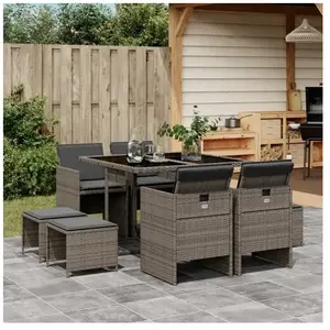 vidaXL Ensemble à manger de jardin 9 pcs coussins gris résine tressée pas cher