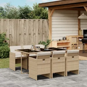 vidaXL Ensemble à manger de jardin et coussins 7 pcs beige poly rotin pas cher